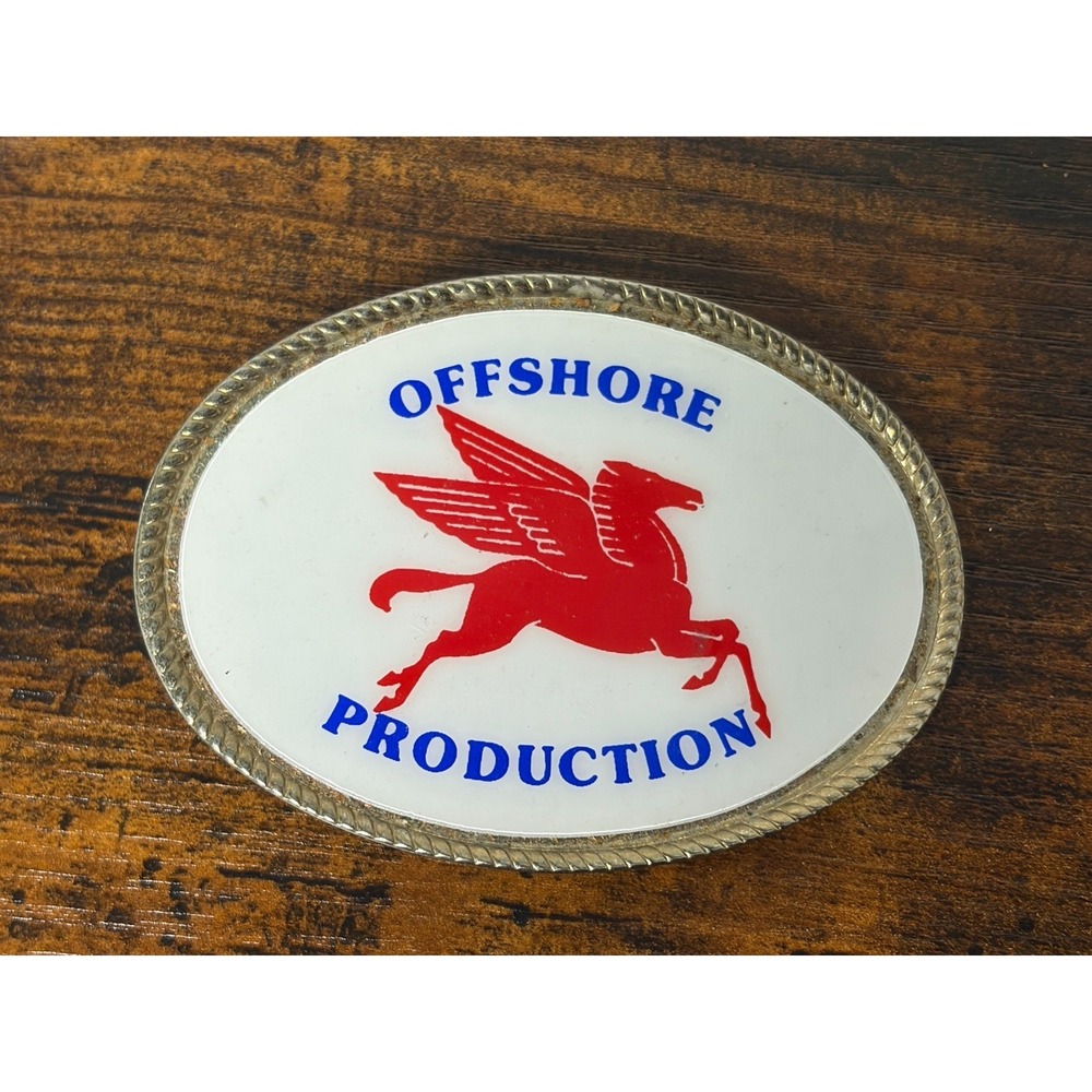 Offshore Production Belt Buckle American Pegasus 3"  Vintage Western Oil